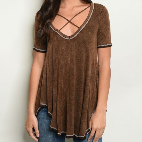 BROWN MINERAL WASH STRAP TEE TOP - Picture 2 of 8